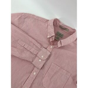 LL Bean Mens M REG Striped Button Down Shirt Traditional Fit Cotton Red White